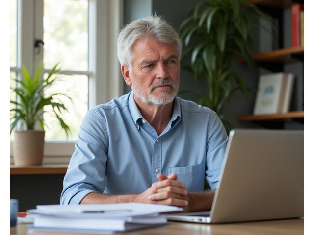 Robert looking calm and composed in a work setting, having managed stress