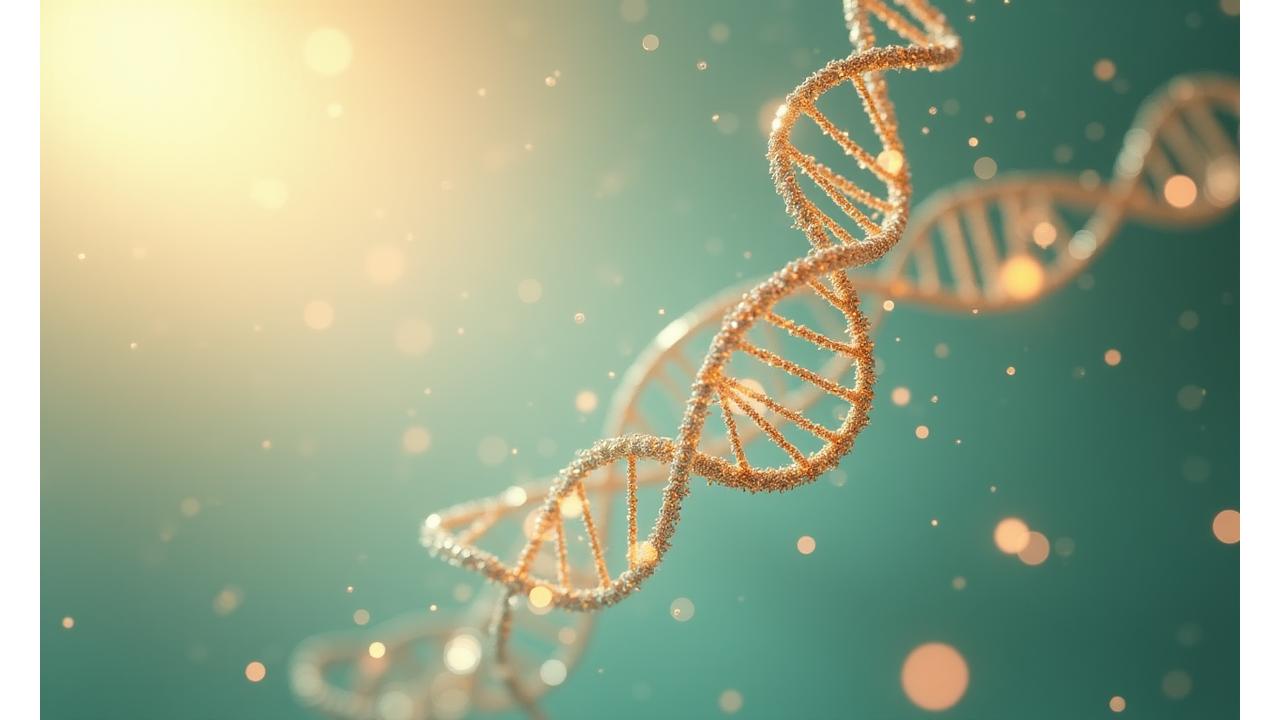 Abstract DNA helix visualization with wellness data overlays