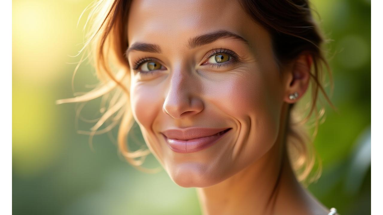 Before and after of a woman's skin transformation through holistic skincare, showing improved radiance and texture