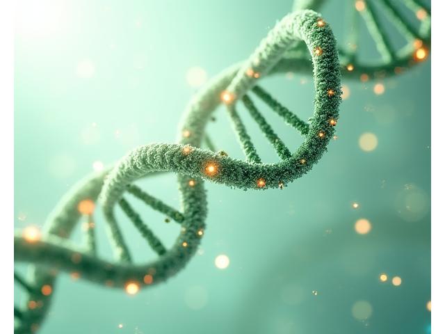 DNA double helix visual with glowing nodes representing data insights
