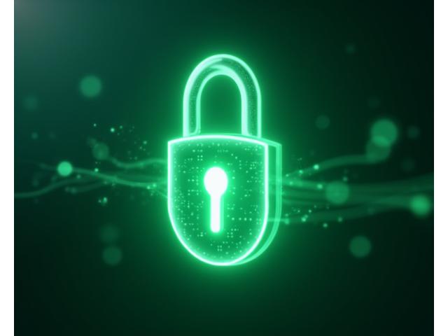 Digital lock icon with health data flowing securely, representing HIPAA compliance