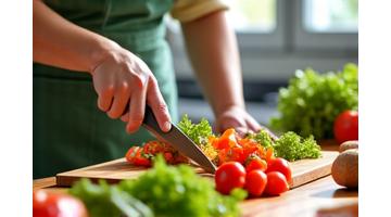 Hands preparing a healthy meal in a modern kitchen
