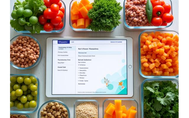 Overhead view of a vibrant, healthy meal prepped in containers, symbolizing personalized meal planning.